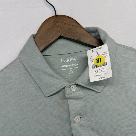 J Crew Polo Shirt men's Small Blue Slub Cotton Jersey Pocket Preppy Solid NEW - Picture 1 of 9